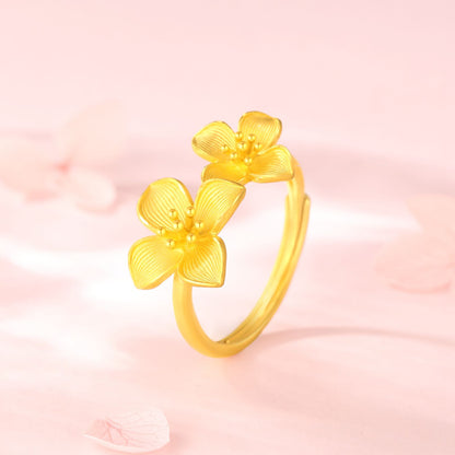 SUNFEEEL 24K Gold Flower Ring Real Solid Yellow Gold Ring Stacking Jewelry Gifts for Women