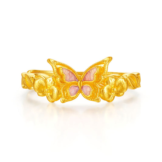 SUNFEEL 24K Gold Butterfly Ring Dainty Real Solid Yellow Gold Ring Stacking Jewelry Gifts for Women