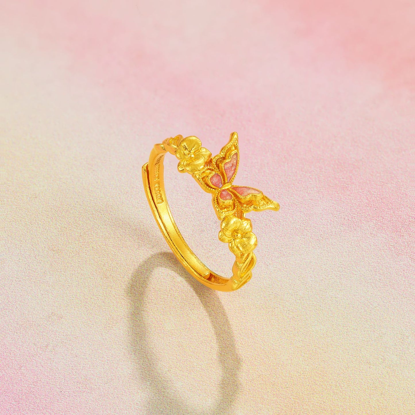 SUNFEEL 24K Gold Butterfly Ring Dainty Real Solid Yellow Gold Ring Stacking Jewelry Gifts for Women