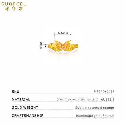 SUNFEEL 24K Gold Butterfly Ring Dainty Real Solid Yellow Gold Ring Stacking Jewelry Gifts for Women