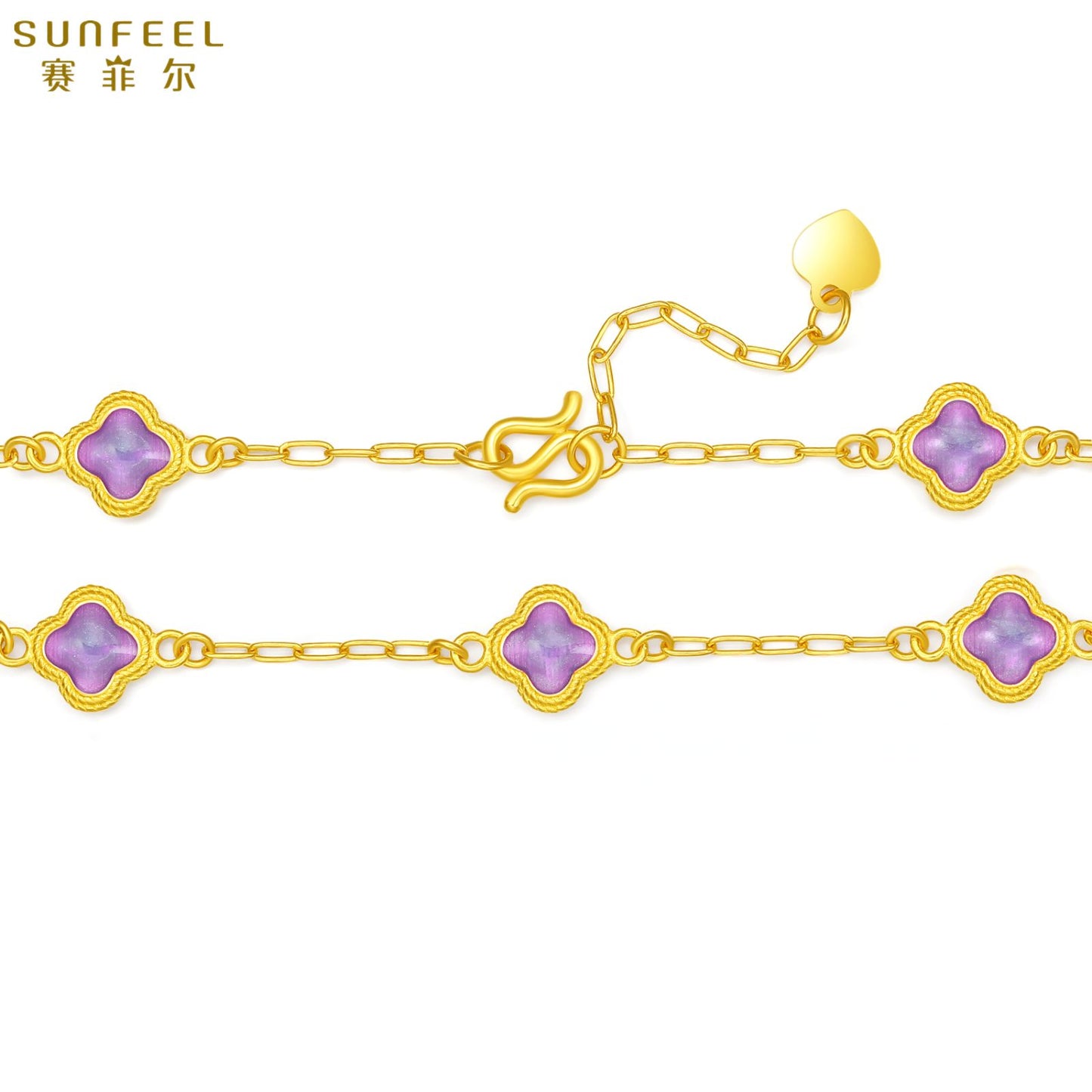 SUNFEEL 24K Gold Enamel Flower Bracelet Gold  Four Leaf Clover Bangles for Women