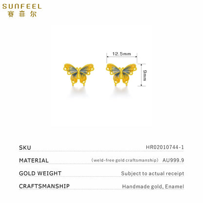 SUNFEEL 24K Gold Butterfly Stud Earrings Dainty Real Yellow Gold Blue Starlight Studs for Women