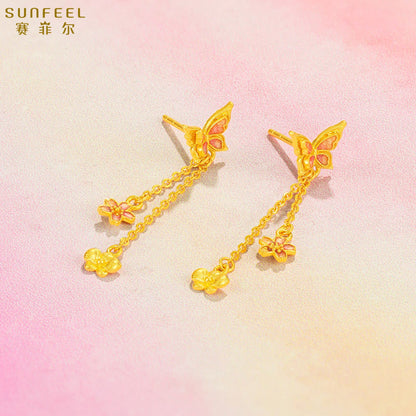 SUNFEEL 24K Gold Butterfly Drop Earrings Tassel Flower Dangle Earrings  Fairy Earrings for Women Girls