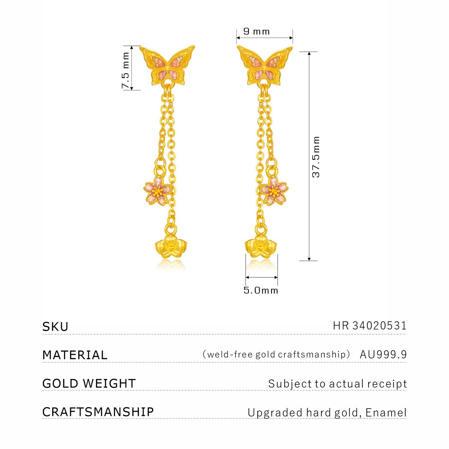 SUNFEEL 24K Gold Butterfly Drop Earrings Tassel Flower Dangle Earrings  Fairy Earrings for Women Girls