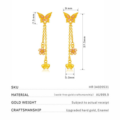 SUNFEEL 24K Gold Butterfly Drop Earrings Tassel Flower Dangle Earrings  Fairy Earrings for Women Girls