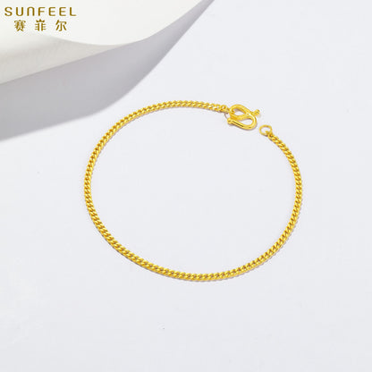 SUNFEEL 24K Gold Minimalist Cuban Link Bracelet Gold Chain Bangles for Women