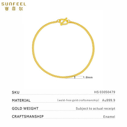 SUNFEEL 24K Gold Minimalist Cuban Link Bracelet Gold Chain Bangles for Women