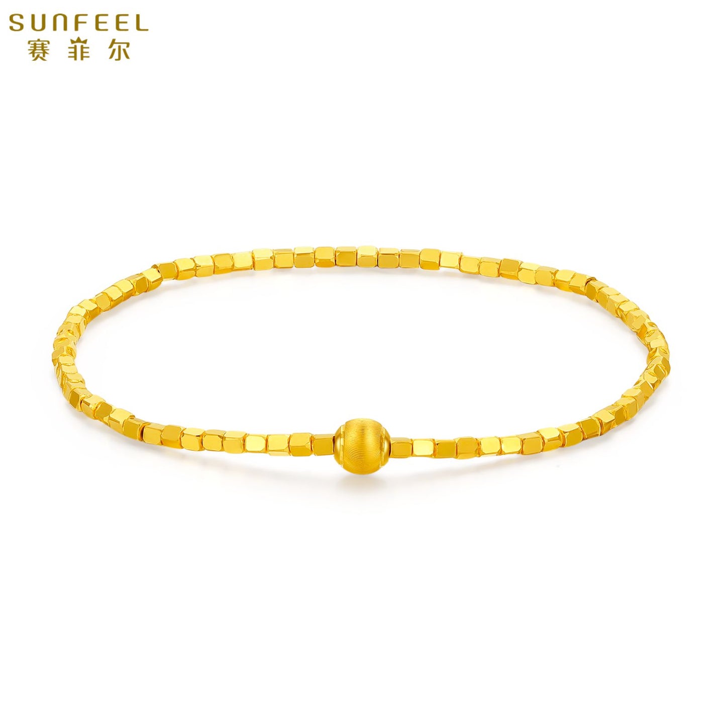 SUNFEEL 24K Gold Sugar Cube Bracelet Gold Beades Bangle Jewelry for Women