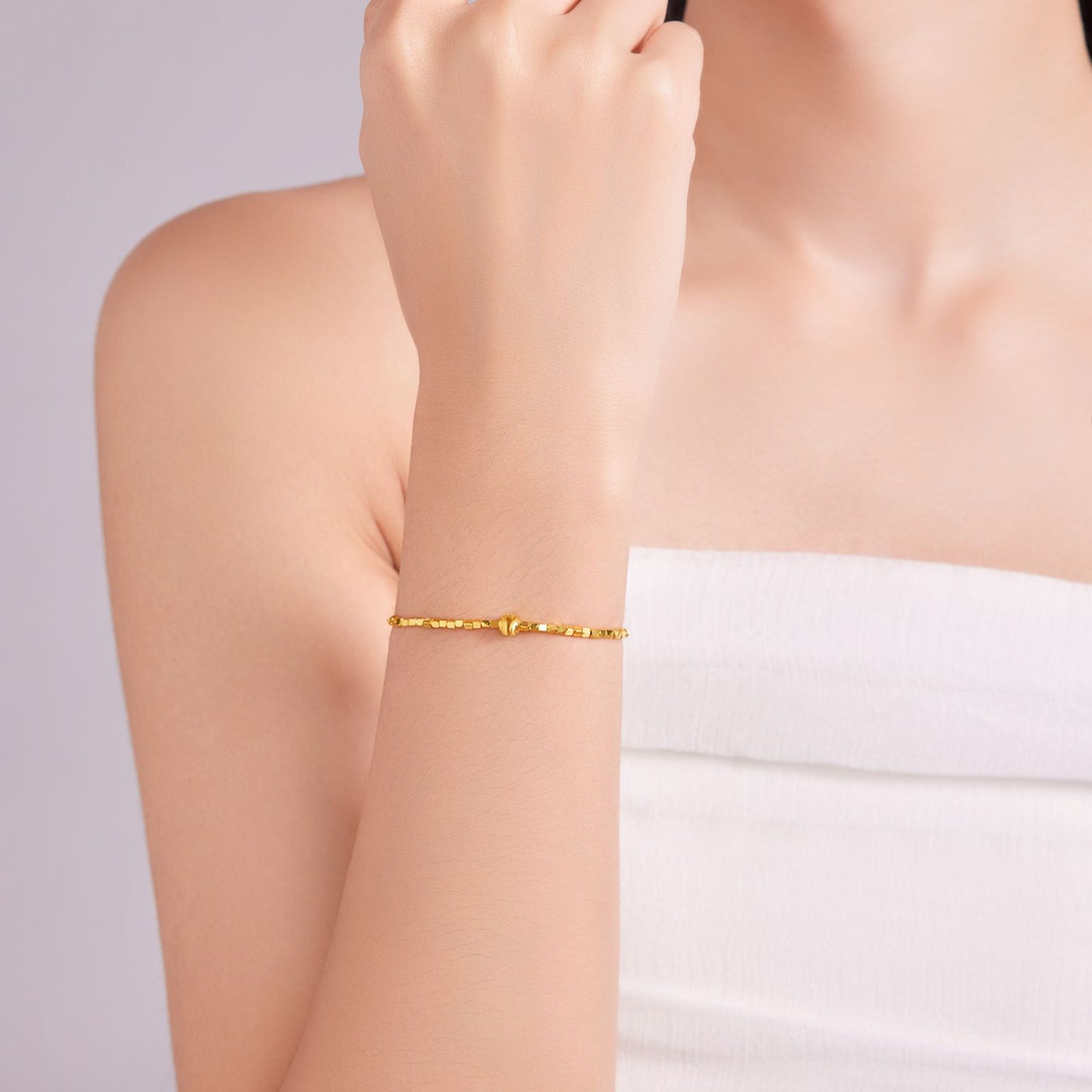 SUNFEEL 24K Gold Sugar Cube Bracelet Gold Beades Bangle Jewelry for Women