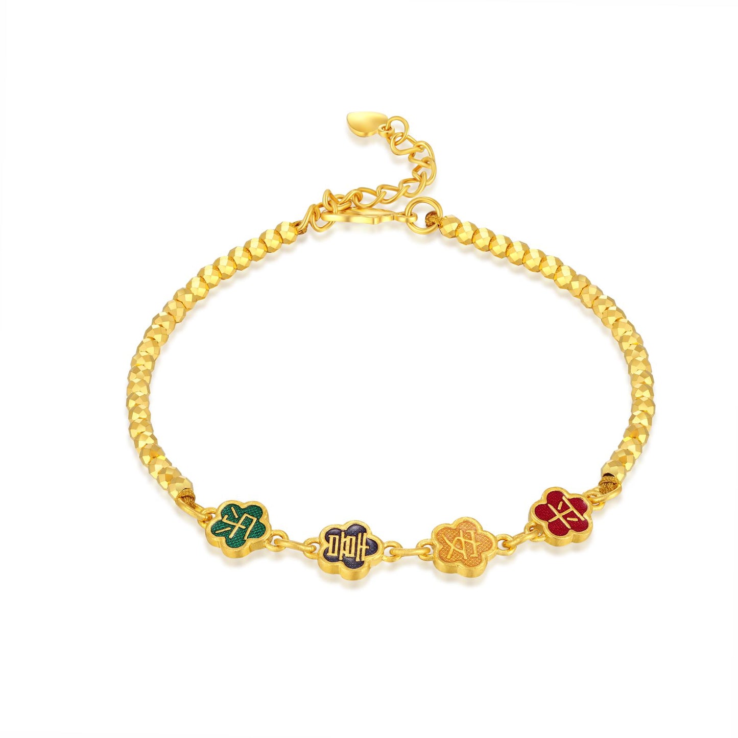 SUNFEEL 24K Gold Enamel Peace and Joy Bracelet Gold Flower Bangle Jewelry for Women