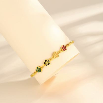 SUNFEEL 24K Gold Enamel Peace and Joy Bracelet Gold Flower Bangle Jewelry for Women