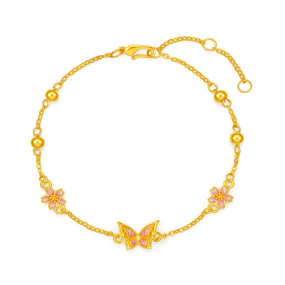 SUNFEEL 24K Gold Butterfly Bracelets Dainty Flower Gold Bracelet Chain Wedding Jewelry Gifts for Women