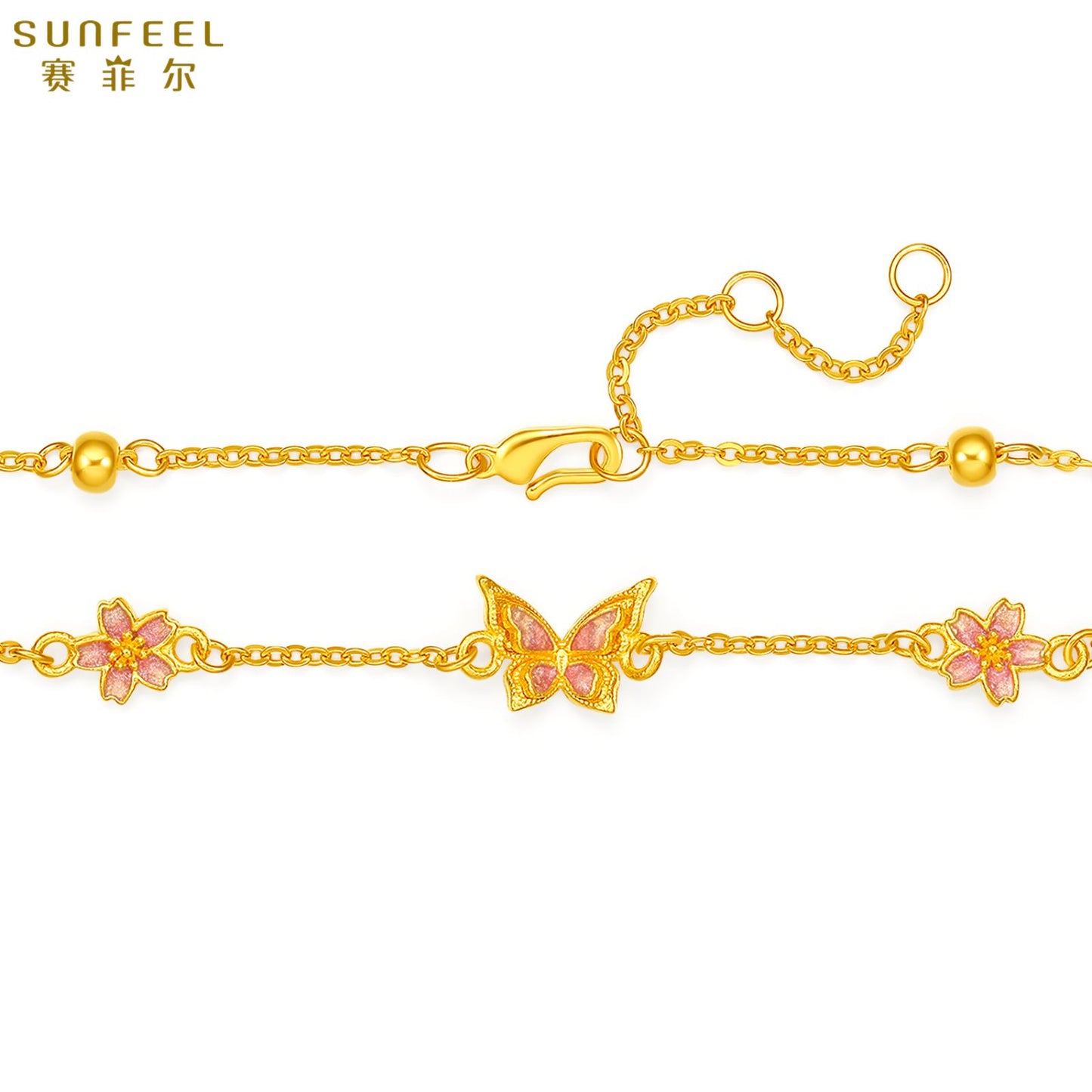 SUNFEEL 24K Gold Butterfly Bracelets Dainty Flower Gold Bracelet Chain Wedding Jewelry Gifts for Women