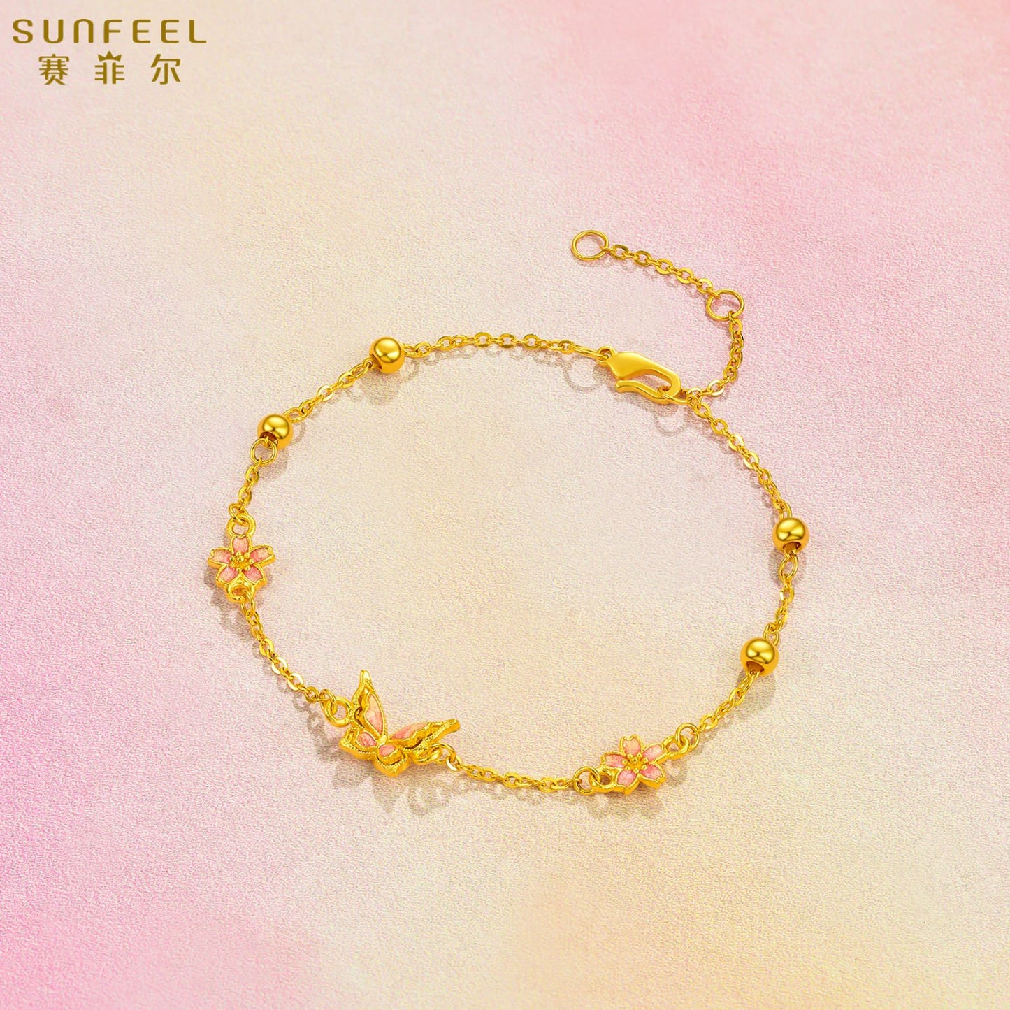 SUNFEEL 24K Gold Butterfly Bracelets Dainty Flower Gold Bracelet Chain Wedding Jewelry Gifts for Women