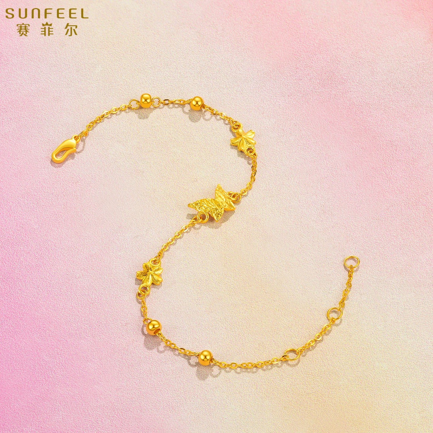 SUNFEEL 24K Gold Butterfly Bracelets Dainty Flower Gold Bracelet Chain Wedding Jewelry Gifts for Women