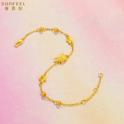 SUNFEEL 24K Gold Butterfly Bracelets Dainty Flower Gold Bracelet Chain Wedding Jewelry Gifts for Women