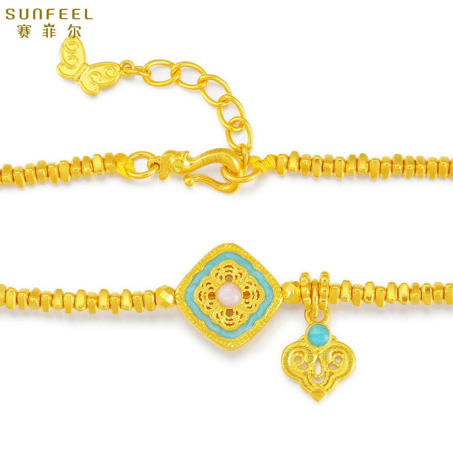 SUNFEEL 24K Gold Enamel Square Ruyi Bracelet Gold Bangles for Women