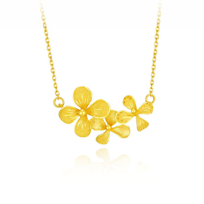 SUNFEEL 24K Gold Flower Necklace Solid Gold Pendant Necklace Jewelry for Women