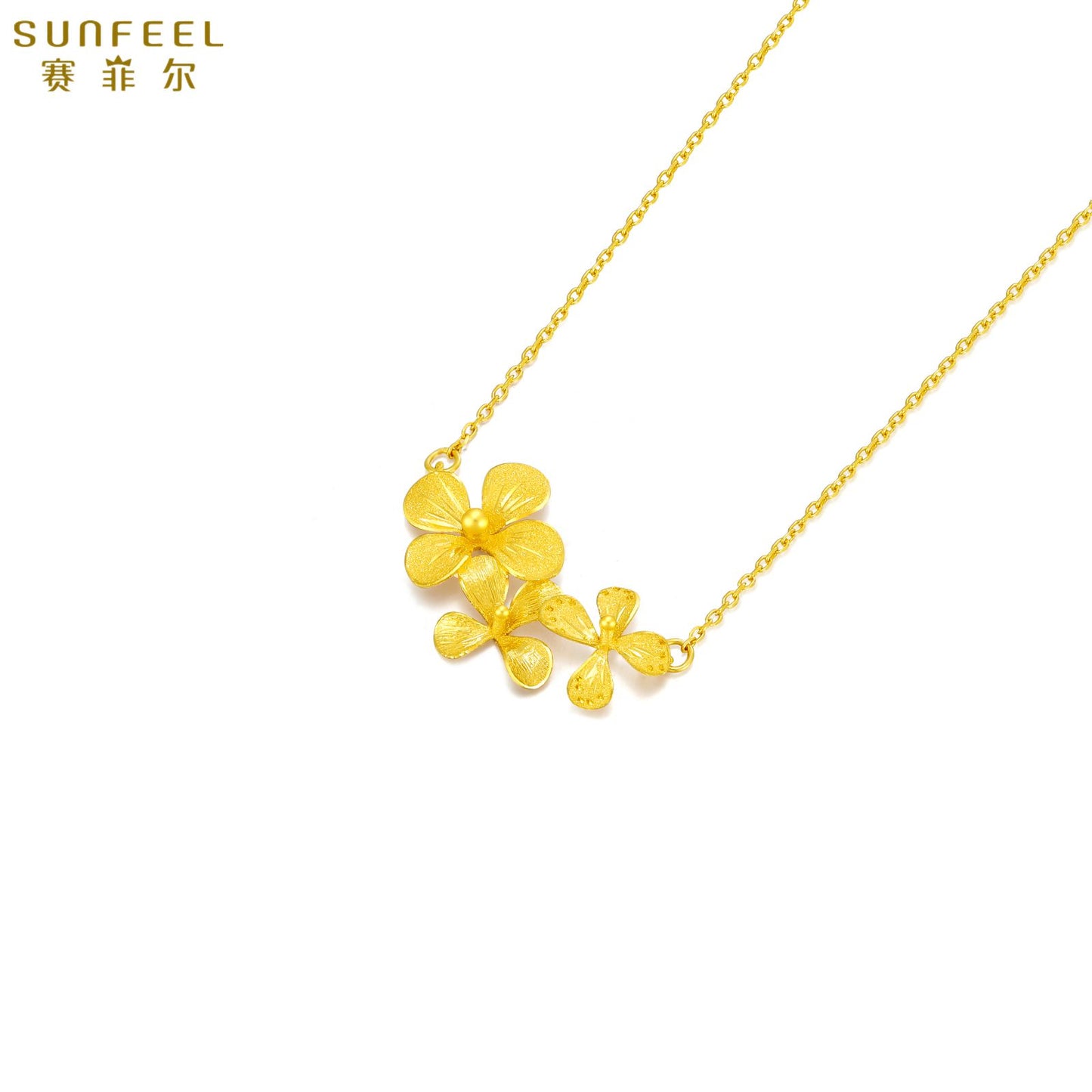 SUNFEEL 24K Gold Flower Necklace Solid Gold Pendant Necklace Jewelry for Women