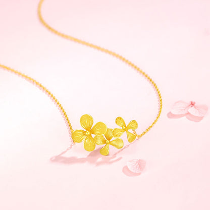 SUNFEEL 24K Gold Flower Necklace Solid Gold Pendant Necklace Jewelry for Women