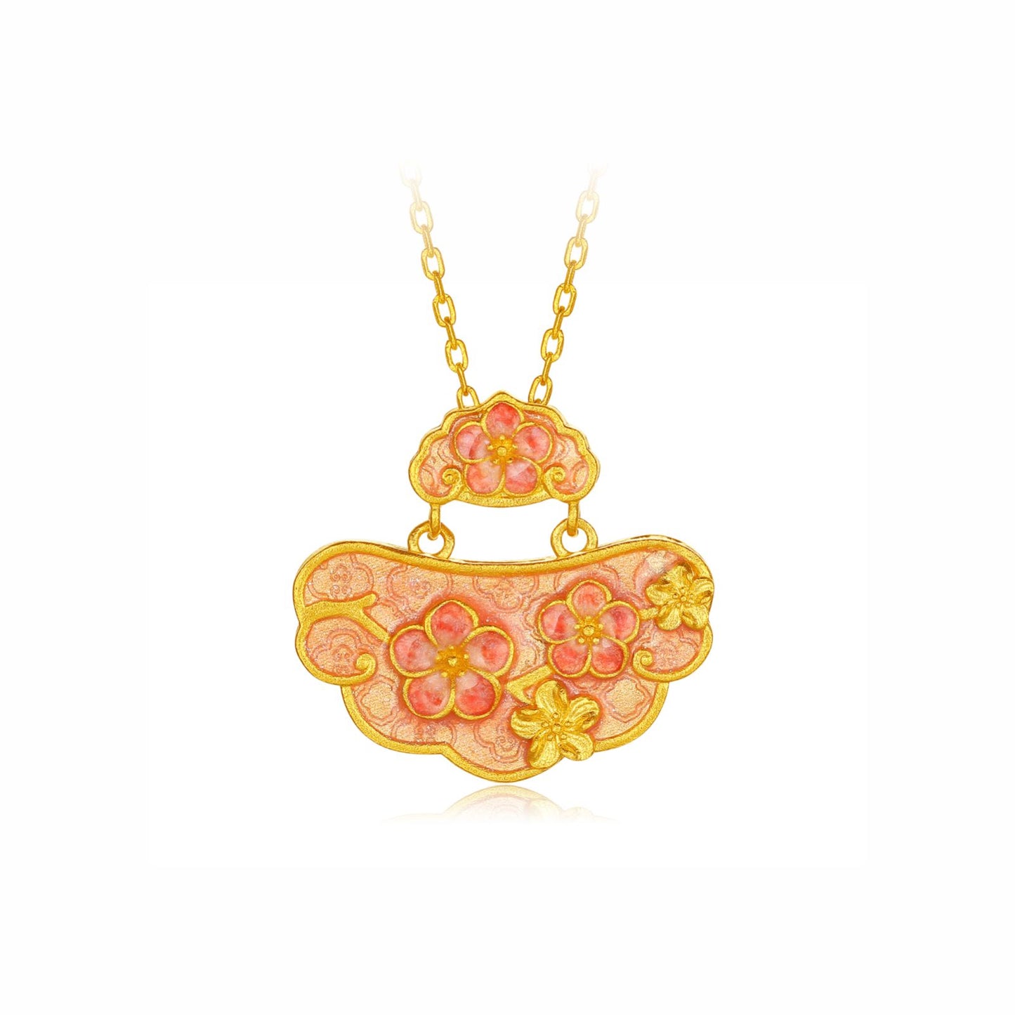 SUNFEEL Moonlight Elegance Series 24K Gold Enamel Plum Blossom Necklace Longevity Pendant Necklaces