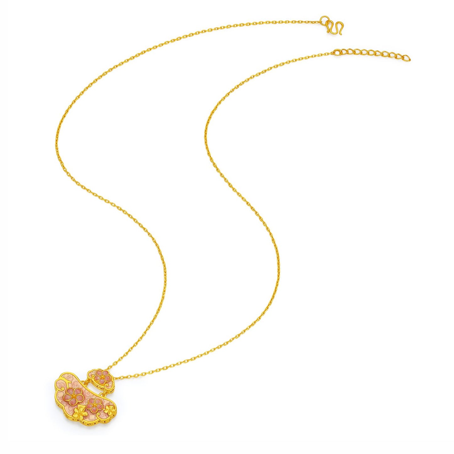 SUNFEEL Moonlight Elegance Series 24K Gold Enamel Plum Blossom Necklace Longevity Pendant Necklaces