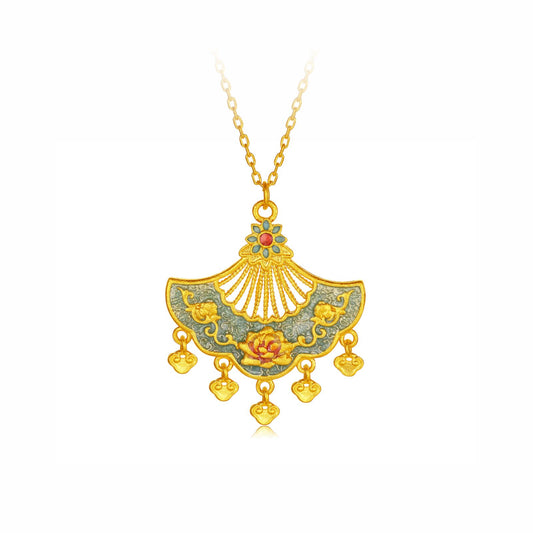 SUNFEEL Moonlight Elegance Series 24K Gold Enamel Dress Necklace Umbrella Leaf Pendant Necklace Jewelry for Women