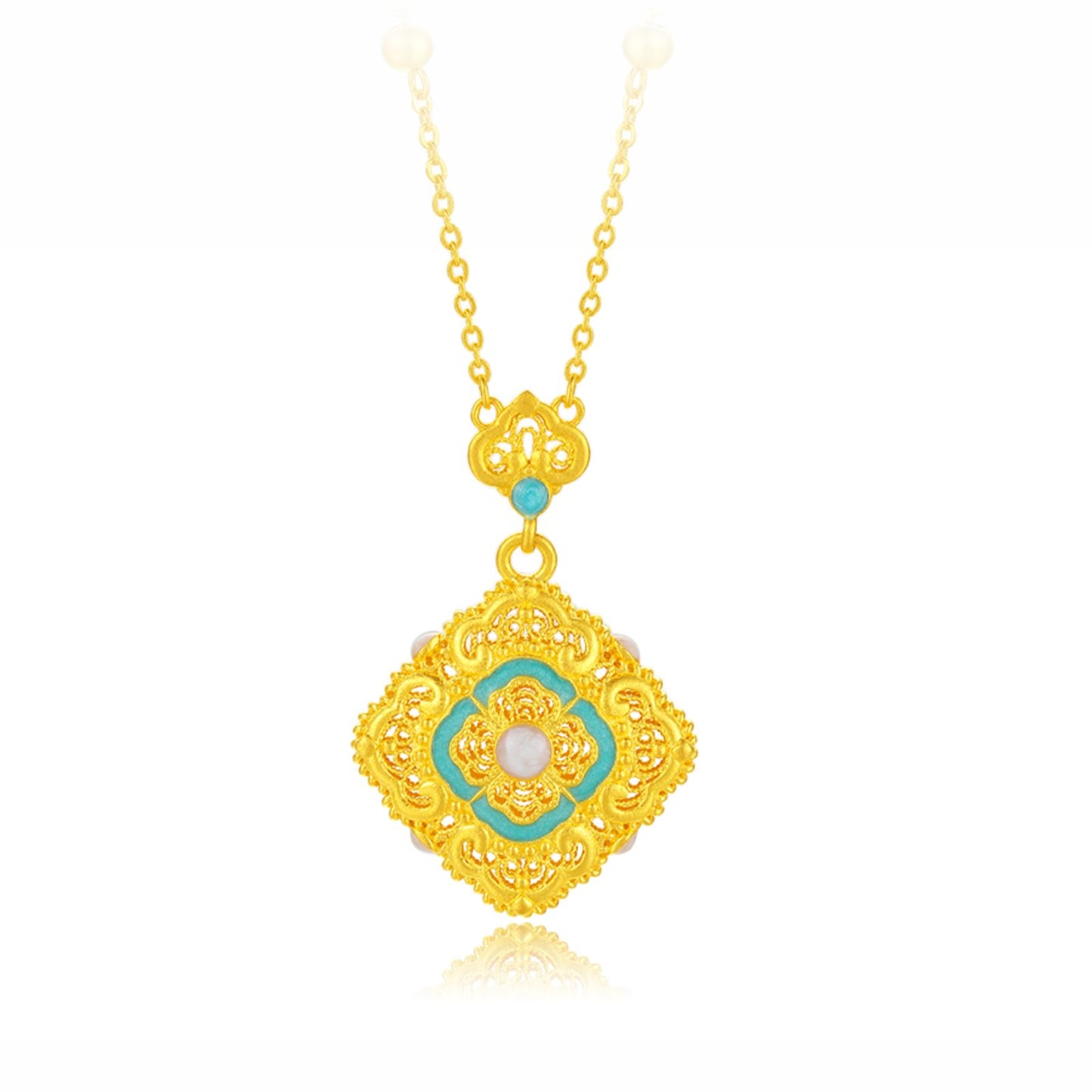 SUNFEEL Cloudy Jiangnan Series 24K Gold Enamel Necklace Pearl Jewelry for Women