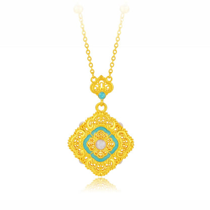 SUNFEEL Cloudy Jiangnan Series 24K Gold Enamel Necklace Pearl Jewelry for Women