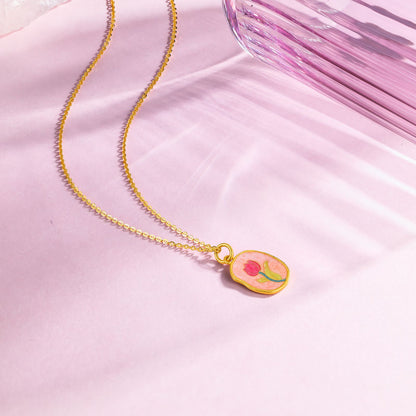 SUNFEEL 24K Gold Enamel Tulip Pendant Romantic Gifts Handmade Gold Jewelry for Women