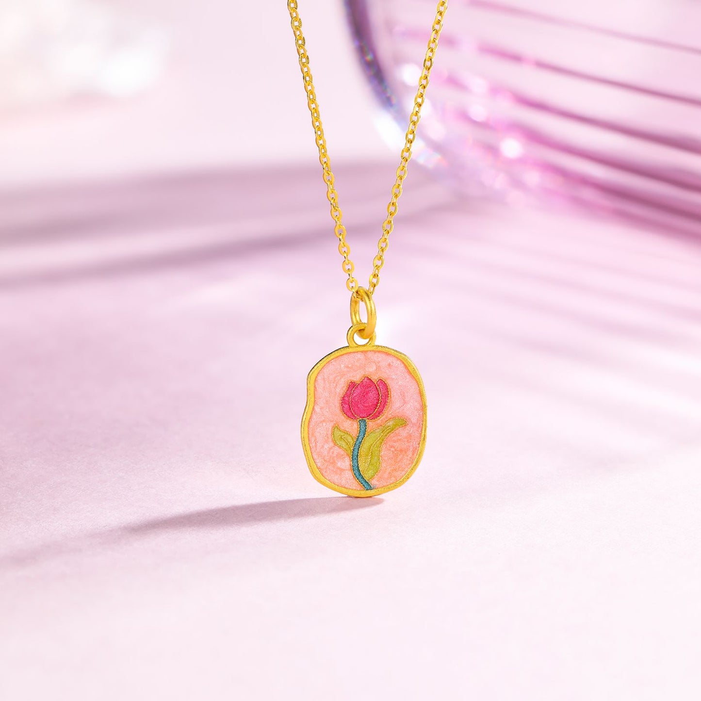 SUNFEEL 24K Gold Enamel Tulip Pendant Romantic Gifts Handmade Gold Jewelry for Women