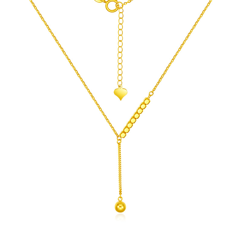 SUNFEEL's 18K Gold Cube Sugar & Bead Layered Necklace: A Versatile Y-Chain Collarbone Jewel