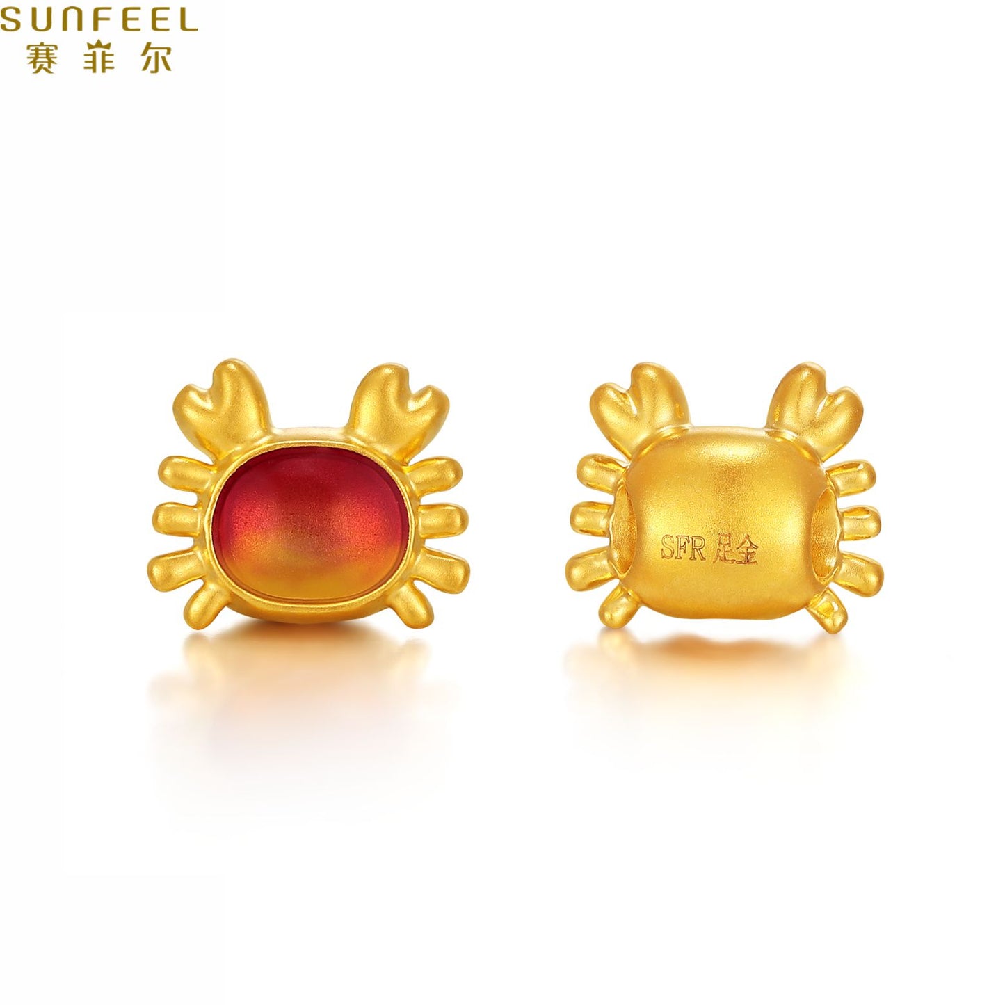 SUNFEEL 24K Gold Enamel Crab Pendant Red Bead Charms for Bracelet