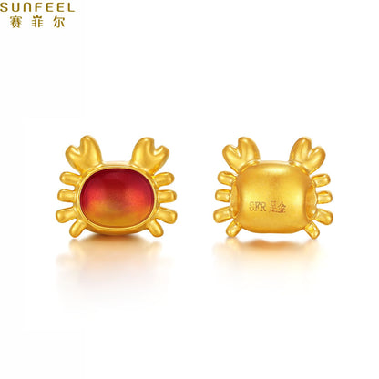 SUNFEEL 24K Gold Enamel Crab Pendant Red Bead Charms for Bracelet