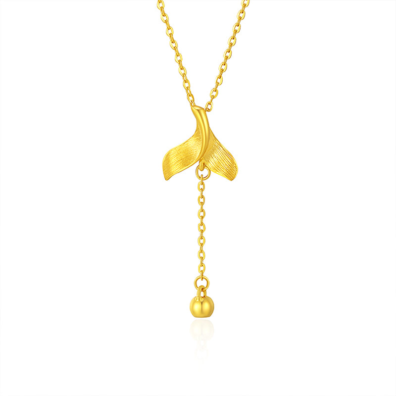 24k Solid Gold Cast Mermaid Tail Pendant Necklace Set