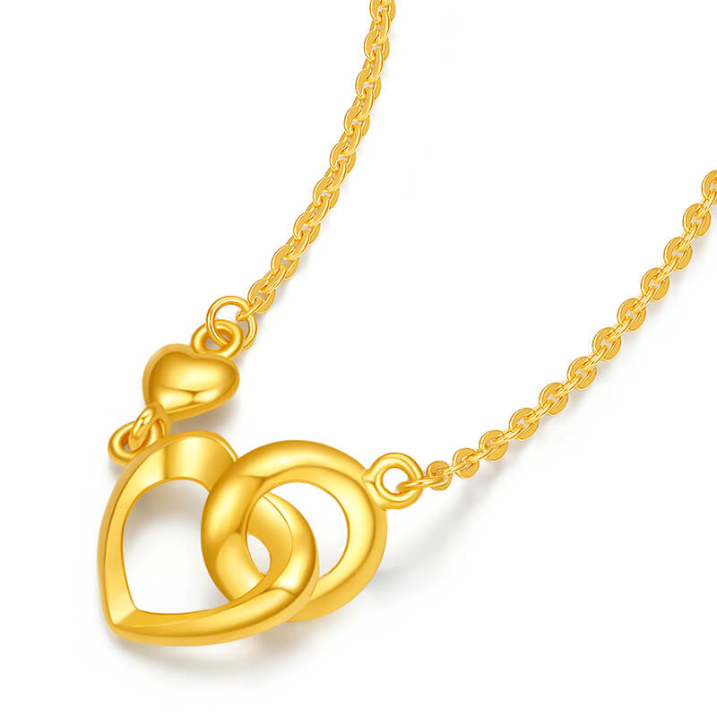 24k Gold Interlocking Hearts Pendant Necklace Set
