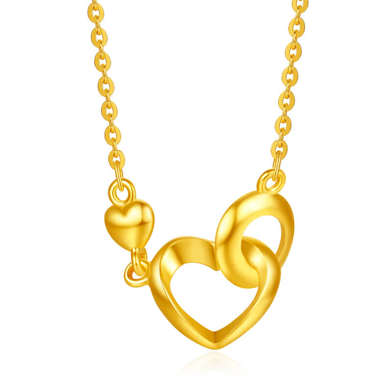 24k Gold Interlocking Hearts Pendant Necklace Set