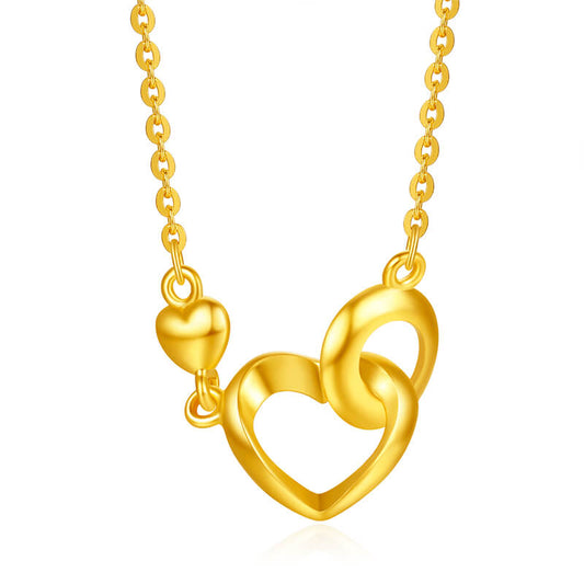 24k Gold Interlocking Hearts Pendant Necklace Set