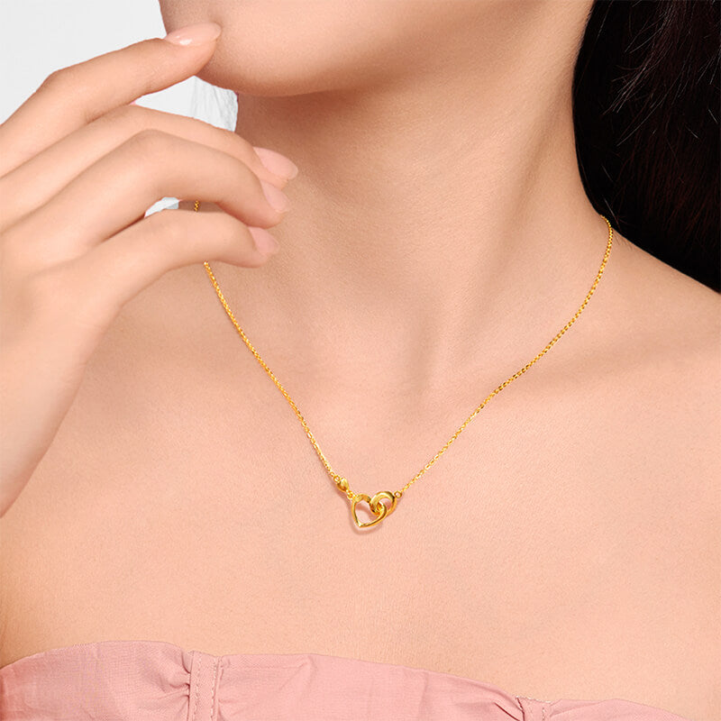 24k Gold Interlocking Hearts Pendant Necklace Set