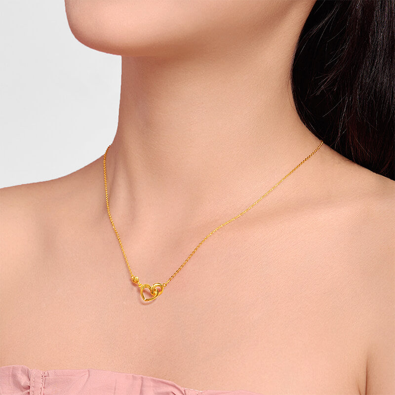24k Gold Interlocking Hearts Pendant Necklace Set