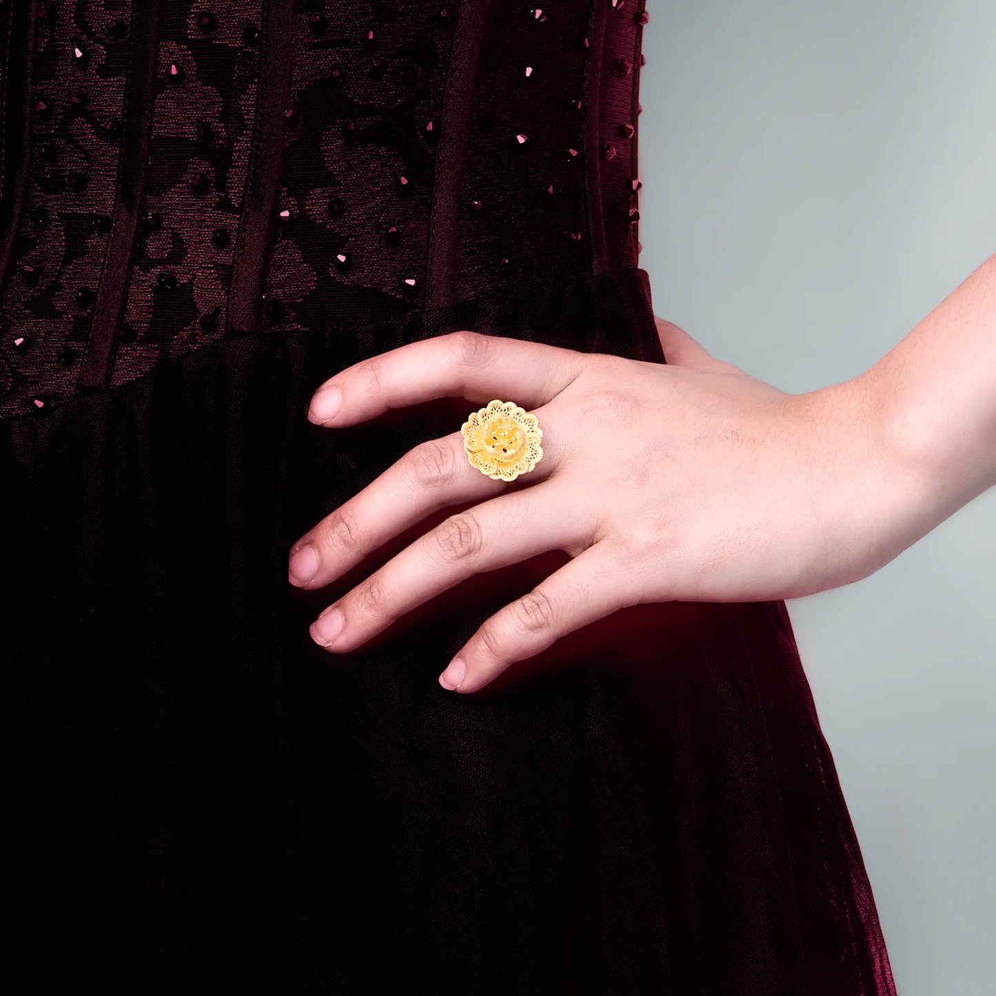 24K Gold Blooming Peony Ring