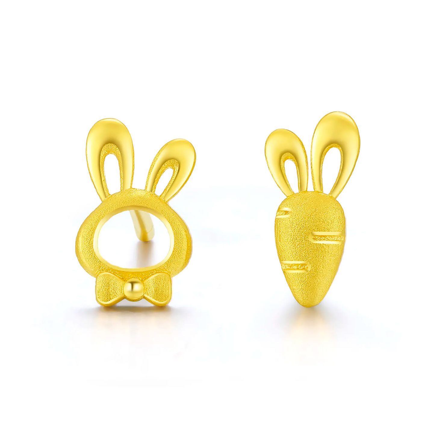 24K Gold Bunny & Carrot Mismatched Stud Earrings