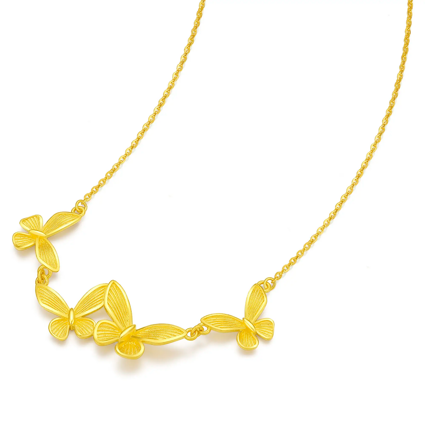 24K Solid Gold Four Butterfly Pendant Necklace