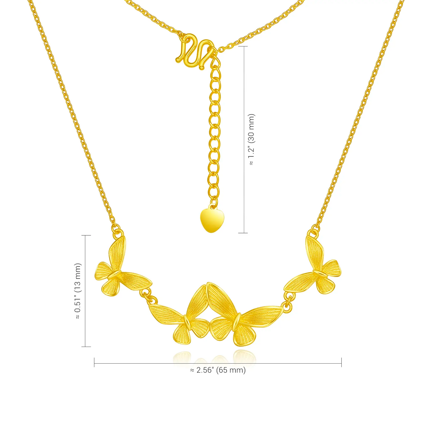24K Solid Gold Four Butterfly Pendant Necklace
