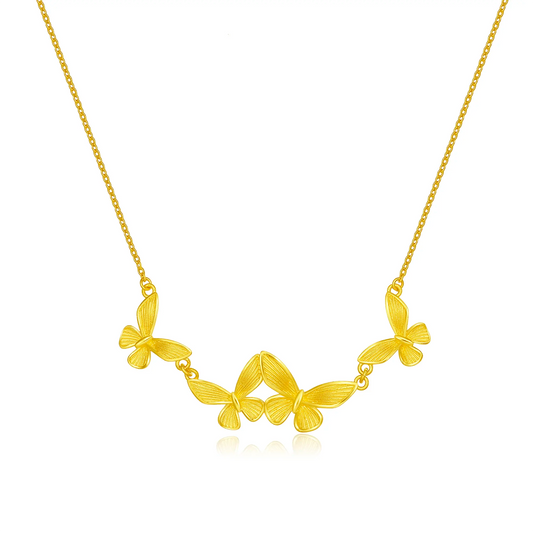 24K Solid Gold Four Butterfly Pendant Necklace