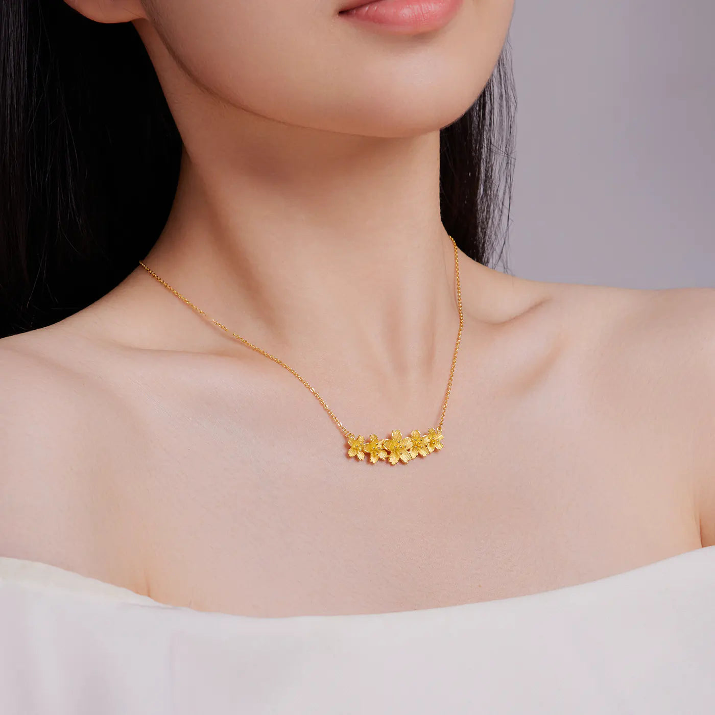24K Gold Cherry Blossom Pendant Adjustable Necklace