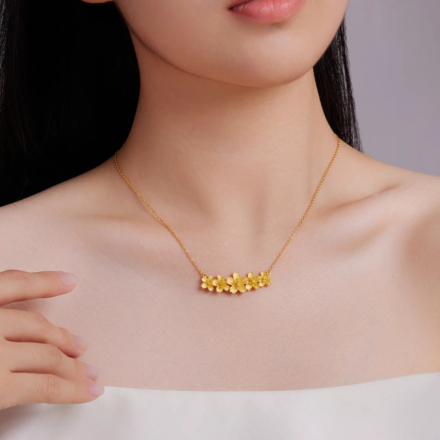 24K Gold Cherry Blossom Pendant Adjustable Necklace
