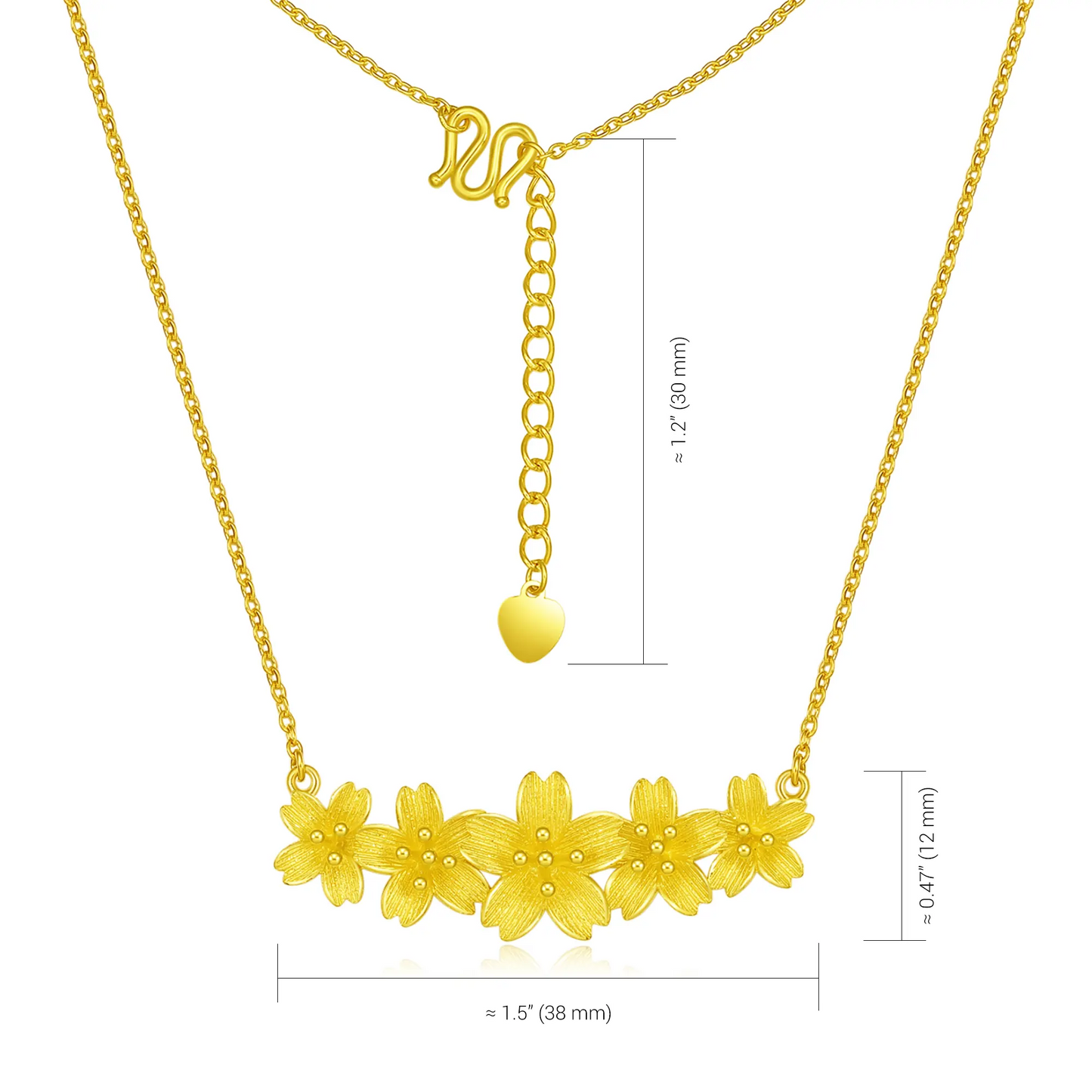 24K Gold Cherry Blossom Pendant Adjustable Necklace