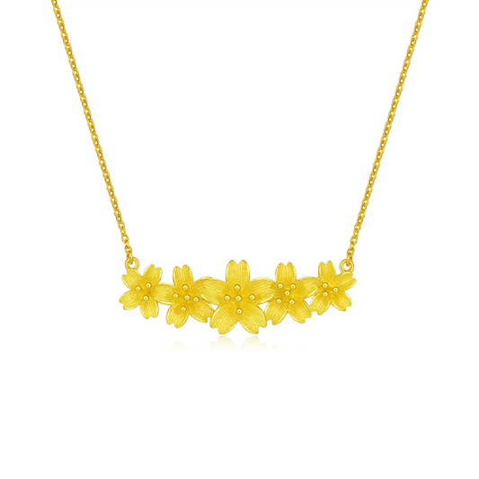 24K Gold Cherry Blossom Pendant Adjustable Necklace