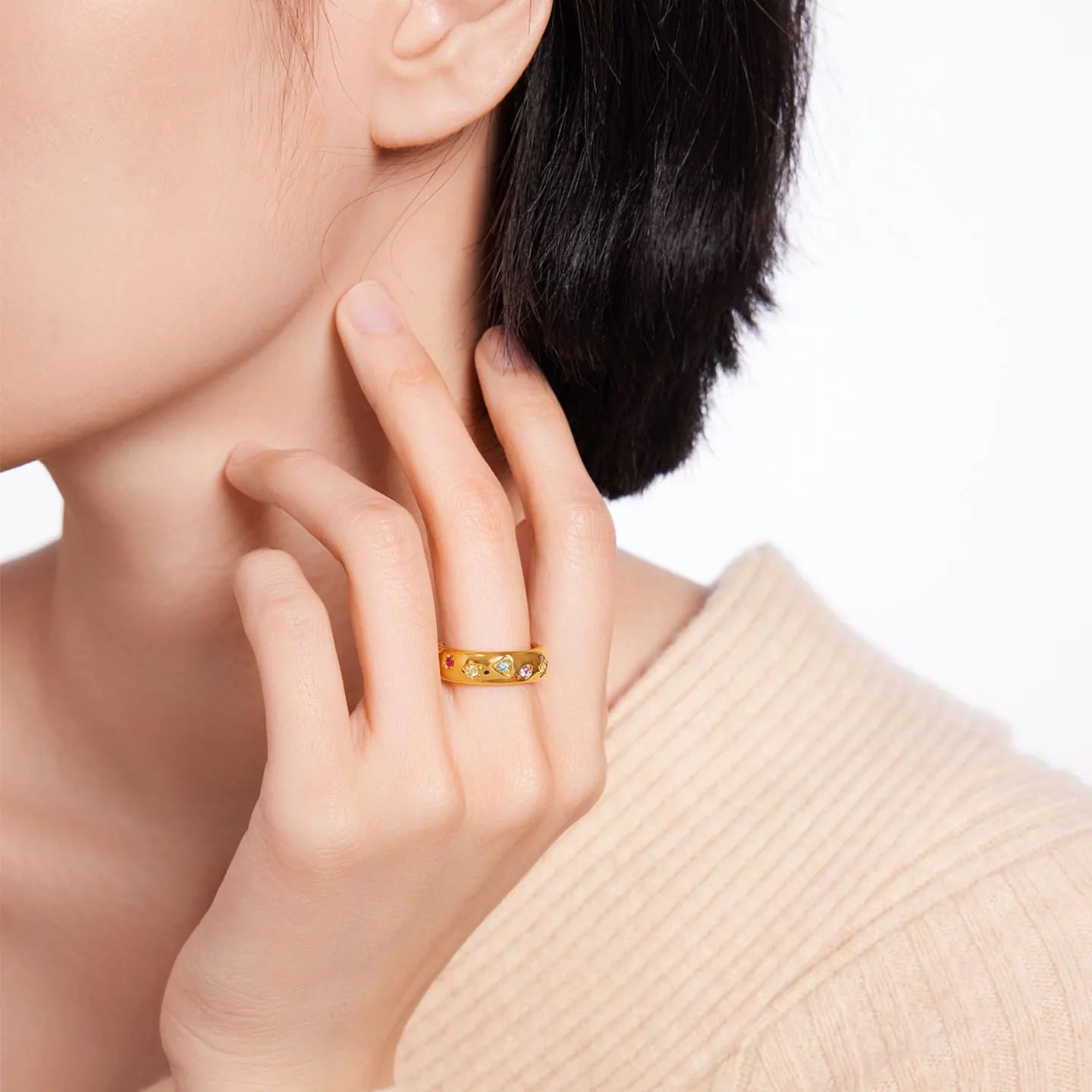 24K Gold Rainbow CZ Stacking Ring